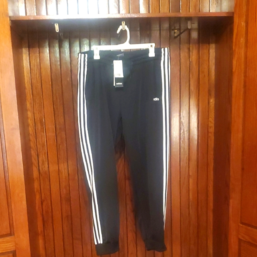 ADIDAS 2XL Women's Black Track Pants with White Stripes